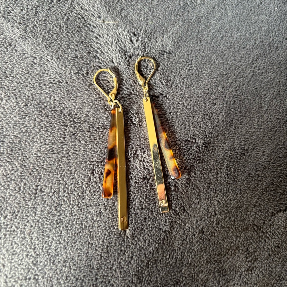 Ralph Lauren Gold and Tortoiseshell Drop Earrings - Picture 6 of 7